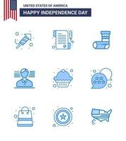 Blue Pack of 9 USA Independence Day Symbols of flag dessert christmas cake american Editable USA Day Vector Design Elements