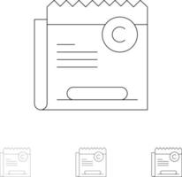 Copy Copyright Restriction Right File Bold and thin black line icon set vector