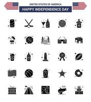 Happy Independence Day 25 Solid Glyph Icon Pack for Web and Print election international flag drink flag glass Editable USA Day Vector Design Elements