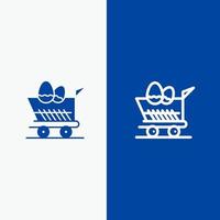 Cart Trolley Easter Shopping Line and Glyph Solid icon Blue banner Line and Glyph Solid icon Blue banner vector