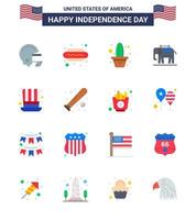Pack of 16 creative USA Independence Day related Flats of usa hat flower day american Editable USA Day Vector Design Elements