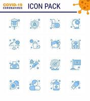 16 Blue Set of corona virus epidemic icons such as banned infrared pills human healthcare viral coronavirus 2019nov disease Vector Design Elements