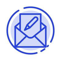 redactar editar correo electrónico sobre correo azul línea punteada icono de línea vector