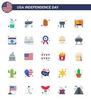 Pack of 25 creative USA Independence Day related Flats of saloon bar cold cook barbecue Editable USA Day Vector Design Elements