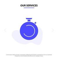 Our Services Compass Clock Stopwatch Timer Watch Solid Glyph Icon Web card Template vector