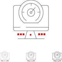 Compass Computer Timer Location Bold and thin black line icon set vector