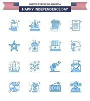 Pack of 16 creative USA Independence Day related Blues of usa star cola police democratic Editable USA Day Vector Design Elements