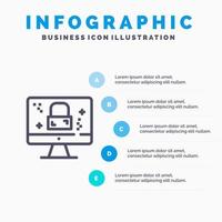 Dmca Protection Monitor Screen Lock Line icon with 5 steps presentation infographics Background vector