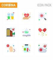 icono de consejos de precaución de coronavirus para la presentación de pautas de atención médica 9 paquete de iconos de color plano, como manual seguridad búsqueda protección ciudad coronavirus viral 2019nov elemento de diseño de vector de enfermedad