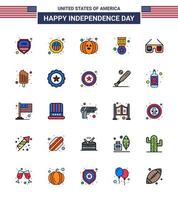 Flat Filled Line Pack of 25 USA Independence Day Symbols of imerican sunglasses food military badge Editable USA Day Vector Design Elements