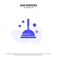 Our Services Cleaning Improvement Plunger Solid Glyph Icon Web card Template vector