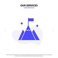 Our Services Mountain Flag User Interface Solid Glyph Icon Web card Template vector