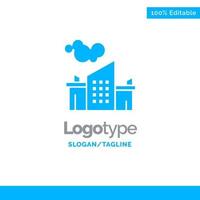 Factory Industry Landscape Pollution Blue Solid Logo Template Place for Tagline vector