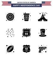 Group of 9 Solid Glyphs Set for Independence day of United States of America such as american shield camp security american Editable USA Day Vector Design Elements