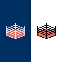 Boxing Ring Wrestling  Icons Flat and Line Filled Icon Set Vector Blue Background