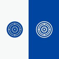 flor círculo de primavera línea de girasol y glifo icono sólido bandera azul línea y glifo icono sólido bandera azul vector