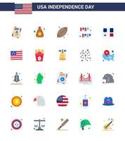 25 signos planos de estados unidos celebración del día de la independencia símbolos de fiesta de escudo decoración de fútbol guirnalda editable elementos de diseño vectorial del día de estados unidos vector