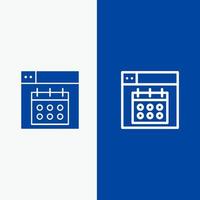 diseño web calendario línea de fecha y glifo icono sólido banner azul línea y glifo icono sólido banner azul vector