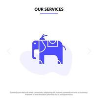 Our Services Elephant Animal Solid Glyph Icon Web card Template vector