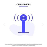 nuestros servicios señal de servicio wifi icono de glifo sólido plantilla de tarjeta web vector