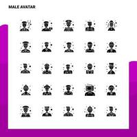 25 conjunto de iconos de avatar masculino plantilla de ilustración de vector de icono de glifo sólido para ideas web y móviles para empresa comercial