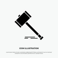 Action Auction Court Gavel Hammer Law Legal solid Glyph Icon vector