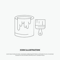 Brush Bucket Paint Painting Line Icon Vector