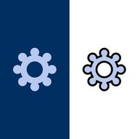 engranaje ajuste cogs iconos plano y línea llena icono conjunto vector fondo azul