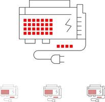 Apc Battery Computer Power Source Bold and thin black line icon set vector