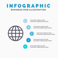 World Globe Map Internet Line icon with 5 steps presentation infographics Background vector