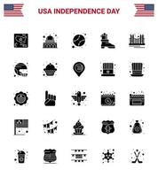 Group of 25 Solid Glyph Set for Independence day of United States of America such as golden bridge american american shose Editable USA Day Vector Design Elements