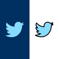 red social twitter iconos plano y línea llena conjunto de iconos vector fondo azul