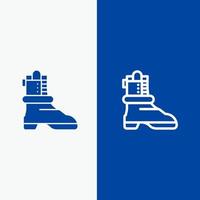 zapatos bota línea americana y glifo icono sólido bandera azul línea y glifo icono sólido bandera azul vector