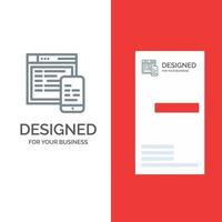 sitio web de diseño receptivo diseño de logotipo gris móvil y plantilla de tarjeta de visita vector