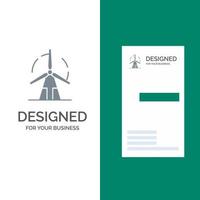 energía limpia energía verde molino de viento diseño de logotipo gris y plantilla de tarjeta de visita vector