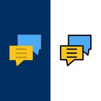 burbujas chat cliente discutir iconos de grupo plano y lleno de línea conjunto de iconos vector fondo azul