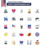 Modern Set of 25 Flats and symbols on USA Independence Day such as tent free sweet bottle muffin cake Editable USA Day Vector Design Elements