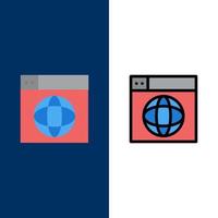 Web Design Internet globe World  Icons Flat and Line Filled Icon Set Vector Blue Background