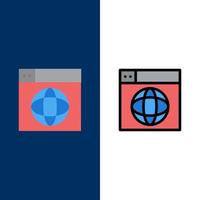 Web Design Internet globe World  Icons Flat and Line Filled Icon Set Vector Blue Background