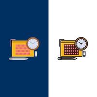 Time File Pen Focus  Icons Flat and Line Filled Icon Set Vector Blue Background