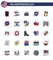 25 USA Flat Filled Line Pack of Independence Day Signs and Symbols of invitation star party police parade Editable USA Day Vector Design Elements