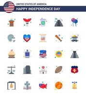 Editable Vector Flat Pack of USA Day 25 Simple Flats of american bloons cola bloon landmark Editable USA Day Vector Design Elements