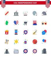 usa feliz día de la independencia pictograma conjunto de 25 pisos simples de pájaro casco edificio fútbol blanco editable usa día elementos de diseño vectorial vector