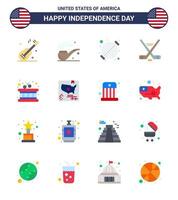 16 USA Flat Pack of Independence Day Signs and Symbols of instrument american barbecue sport hokey Editable USA Day Vector Design Elements