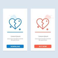 amor roto corazón boda azul y rojo descargar y comprar ahora plantilla de tarjeta de widget web vector