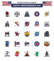 conjunto de 25 iconos del día de los ee.uu. símbolos americanos signos del día de la independencia para la celebración del edificio del águila de la policía elementos de diseño vectorial editables del día de los ee.uu. vector