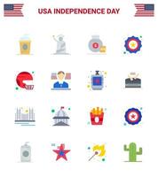 USA Independence Day Flat Set of 16 USA Pictograms of flag security statue american money Editable USA Day Vector Design Elements