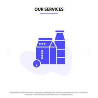 Our Services Milk Box Bottle Shopping Solid Glyph Icon Web card Template vector