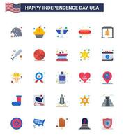 Happy Independence Day 4th July Set of 25 Flats American Pictograph of bell hot i animal food hot dog Editable USA Day Vector Design Elements