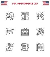 Set of 9 USA Day Icons American Symbols Independence Day Signs for instrument usa icecream united map Editable USA Day Vector Design Elements